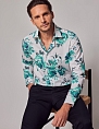 Hawes & Curtis Piccadilly White & Green Floral Diamond Weave Shirt